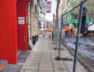 Zugang zum Forum Theater Stuttgart ist zur Zeit nur über die Calwerstraße möglich